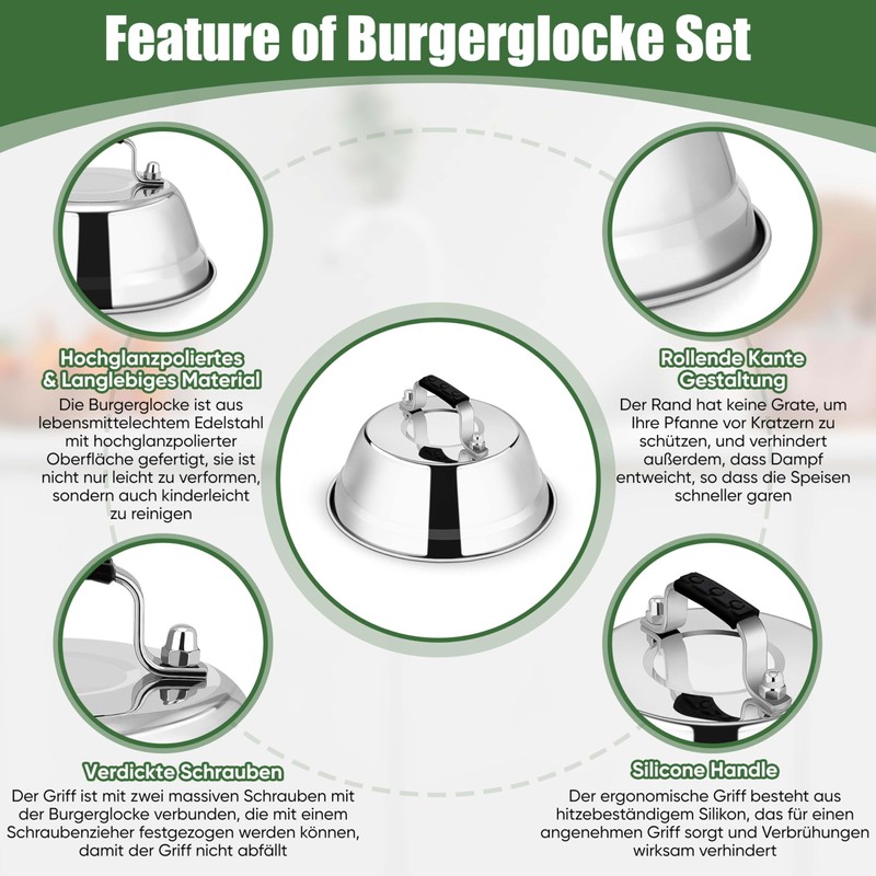 Homikit Stainless Steel Burger Bell Set (2, 18 cm)