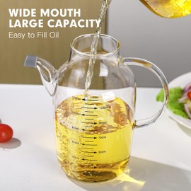 HOYUANSU Large Glass Oil Dispenser Bottle - 1200ML Glass Olive Oil Bottle for Kitchen, Wide Mouth Borosilicate Glass Cooking Oil Bottles with Lid and Handle