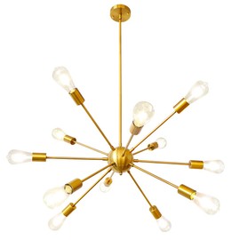LynPon Gold Sputnik Chandelier, 12 Lights Plating Golden Light Fixture Hanging Mid Century Chandeliers Brass Ceiling Light Fixtures Pendant Light for Foyer Living Room Dining Room Entryway Bedroom
