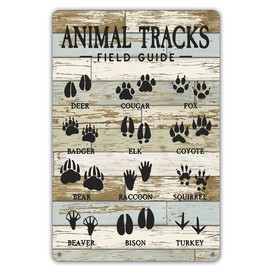 Funny Animal Tracks Field Guide Metal Tin Sign Wall Decor Rustic Retro Educational Poster Nursery Sign for Home Office Nursery Bedroom Decor Gifts