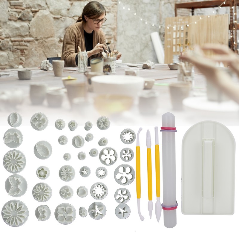 46PCs Pottery Tools Printing Mold Set Durable Plastic DIY Molds