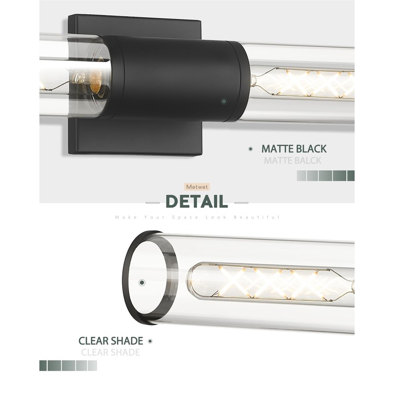 METWET Black Vanity Light Set of 2, 2 Light Modern