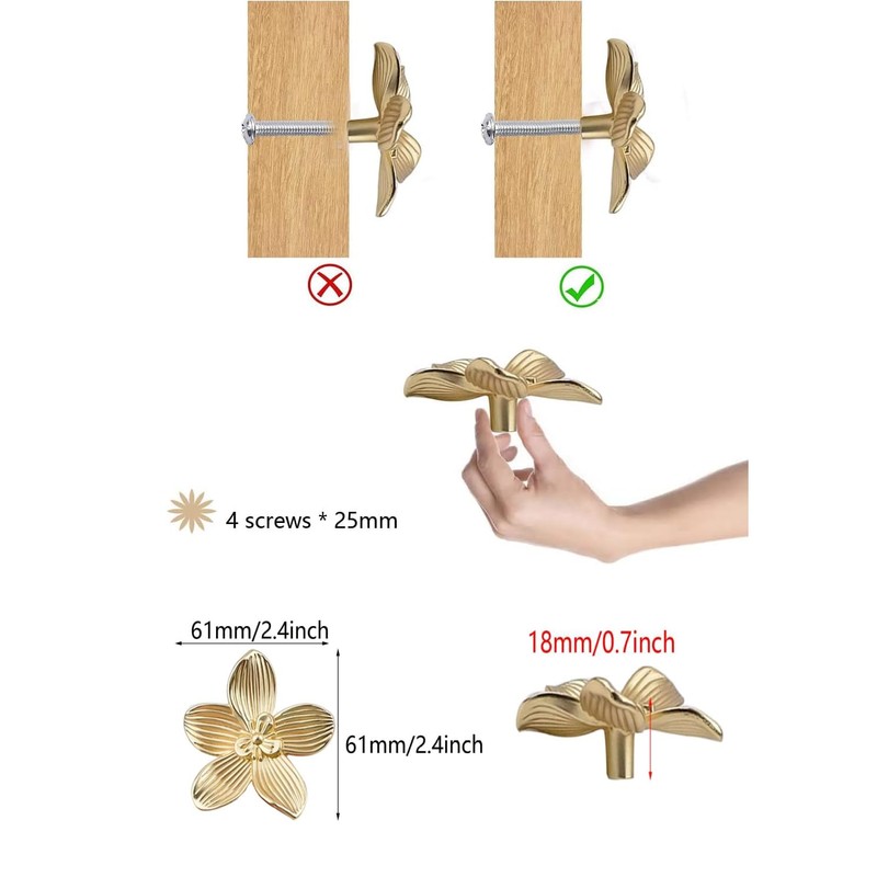 Cabinet Knobs, Dresser Knobs, Pack of 2, Golden Flower Drawer