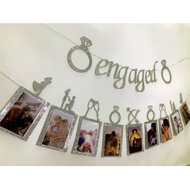 Silver Engagement Wedding Decorations, Silver Engaged Banner and Photo Banner for Engagement Wedding Party decor(Silver)