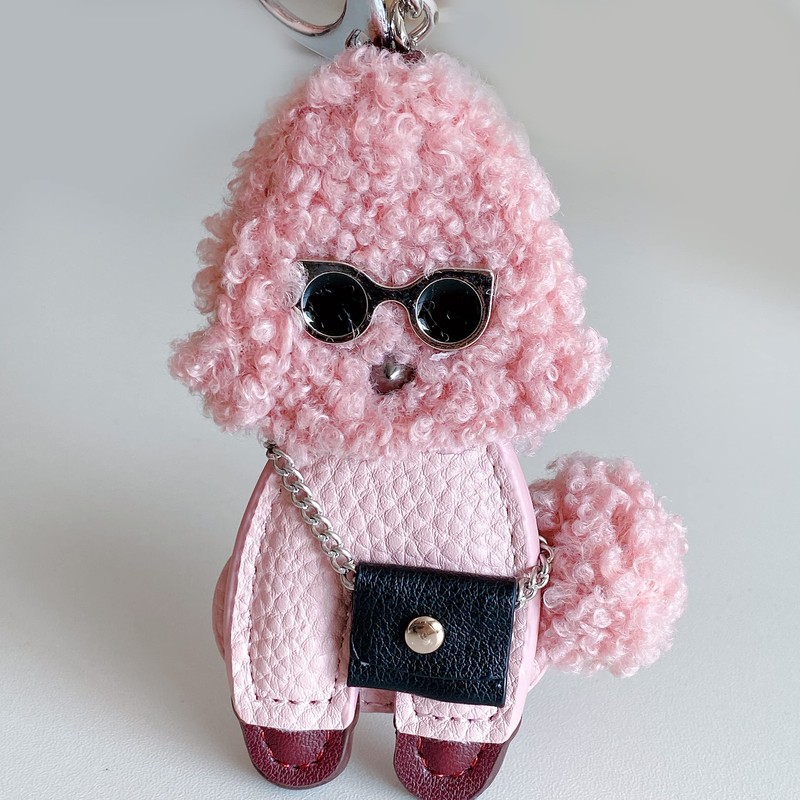 FUCUSEI Toy Poodleback Charm Key Holder, Stylish, Leather, Pink