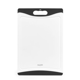 Salter Plastic Chopping Board – Double-Sided Cutting Board, Non-Slip, Easy to Clean, Dishwasher Safe, Food Preparation, Prevent Cross-Contamination, Outer Groove, Meat & Vegetables, Black/White