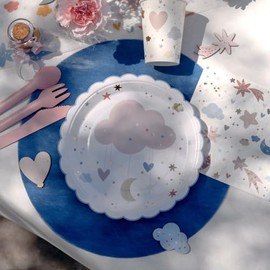 Hearts and Stars Paper Plates x 10, Baby Shower Plates, Childrens 1st Birthday Partyware, Christening Paper Plates, Pink Blue Plates