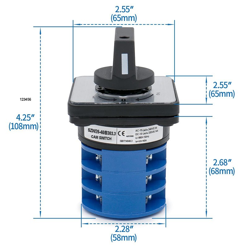 Baomain 40A Momentary Motor Reversing Switch AC 660V 12 Terminal