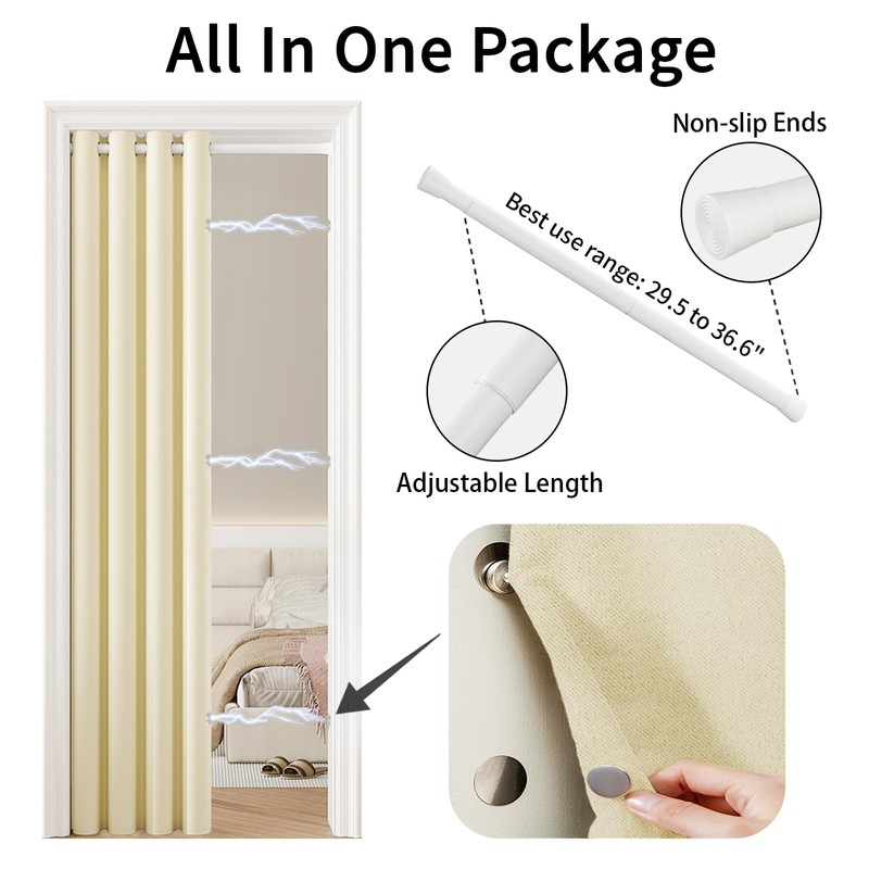 Vatge Door Curtain with Rod and Magnets, W42 x L80,
