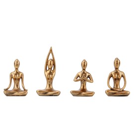 Leekung Yoga Statue Meditation Zen Decor - Yoga Statues for Home Decor,Small Yoga Figurines for Spiritual Room Decorations,Set of 4 Yoga Pose Statue Shelf Decor Accents Gold Color