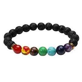 Eigso 7 Chakras Energy Bracelet for Women Men Lava Rock Bracelet Stone Meditation Beads with Reiki Healing