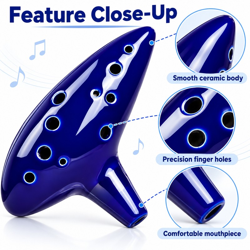 12 Hole Alto C Ceramic Ocarina – Handmade Blue Wind