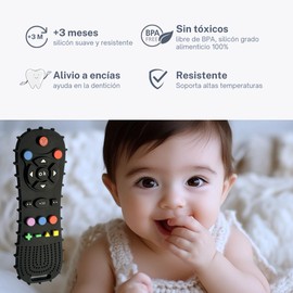 Juguetes para Bebé: Mordedera para Bebé Negro con Control Remoto, Silicón No Tóxico y Resistente a Altas Temperaturas, Juguetes para Bebé de 3 a 12 Meses, Ayuda en Encías, MaxTrend