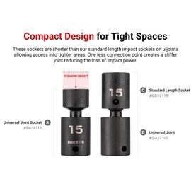 TEKTON 3/8 Inch Drive x 20 mm 6-Point Universal Joint Impact Socket | SID18120