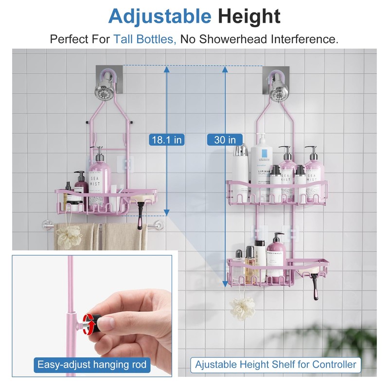 Joqixon Shower Caddy, Upgraded Extended Length Shower Caddy Over Showerhead