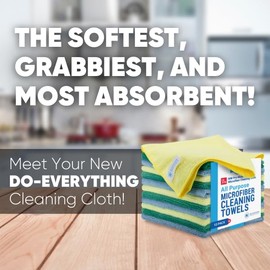 MW Pro Microfiber Cleaning Cloth | Blue, Green, Yellow (12 Pack) | Size 16" x 16" | All Purpose Microfiber Towels - Clean, Dust, Polish, Scrub, Absorbent