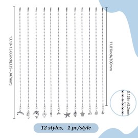 PLIGREAT 12 Pcs Ceiling Fan Pull Chain Extenders, Ocean Organism Ceiling Fan Extension Starfish Seashell Pull Chain Pendant with Connector for Light Lamp Ceiling Fans Home Decor, 12 Styles