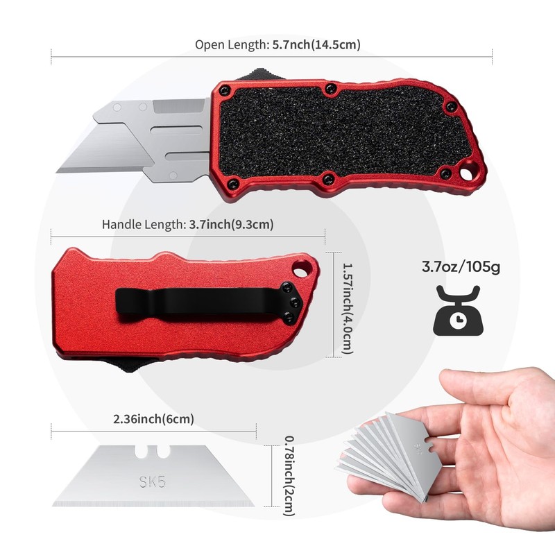 XXV Otf Aluminum Alloy Utility Knife, Retractable Box Cutter,Cute Heavy