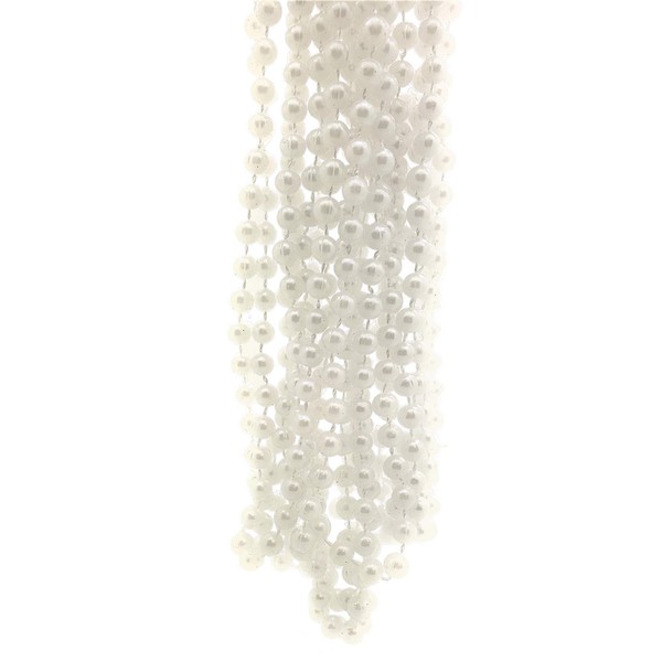 Faux White Pearl 7mm Bead Necklaces (24 Pack) 48". Beads. Party Favor Accessory Mardi Gras Dress Up Gatsby 30s 40s 50s Classy Dress Theme