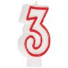 Unique Deluxe Number 3 Birthday Candle, 5", White & Red