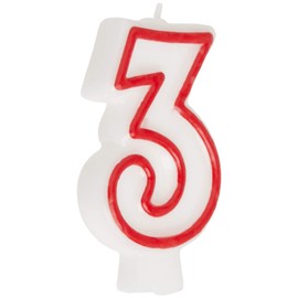 Unique Deluxe Number 3 Birthday Candle, 5", White & Red