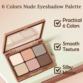 Nude Eyeshadow Palette 6 Colours Full Matte Brown Grey Nude Eye Shadows Palette For Women Long Lasting Waterproof Matte Eyeshadow Make-Up Palettes Highly Pigmented 6 Blendable Nude Eyeshadow Palette