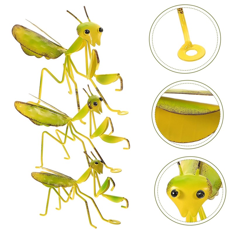 Gatuida 3 Pcs Mantis Shape Iron Garden Ornament Vivid Hanging