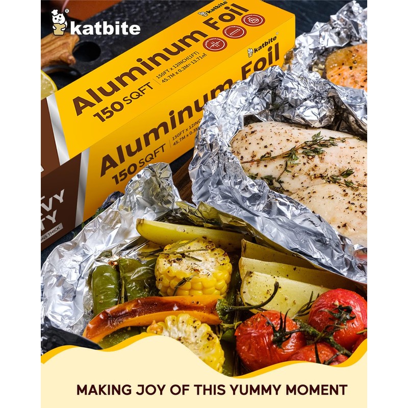 Katbite Aluminum Foil Roll, Heavy Duty 12inx150ft, 30 Micron Thick