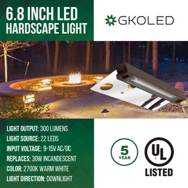 GKOLED UL Listed LED Hardscape Light, Retaining Wall Lights, 6.8 Inch Integrated 2700K LED Chips, Step Paver Wall Light, Solid Powder Coated Die-cast Aluminum Housing, 4W Low Voltage 12V AC/DC, 1 Pack