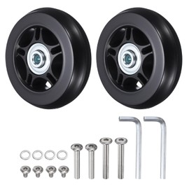 HiPicco Luggage Suitcase Replacement Wheels, 60x24mm Rubber Swivel Caster Bearings Repair Kit - Include 2 PU Bearing Wheels & Washers, Wrenches & Axle Screw for Trolley Bag, Caster Board