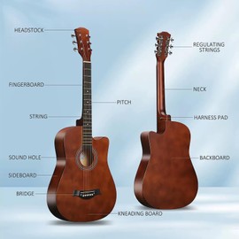 38inch Wood Acoustic Guitar, 6 Steel-String Acoustic Guitar With Guitar Bag, Elementary Tutorial of Folk Guitar for Beginners and Adults.