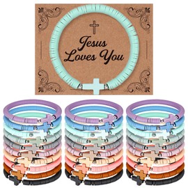Landical 30 Set Cross Bracelets for Kids Girls Teens Women,Morandi