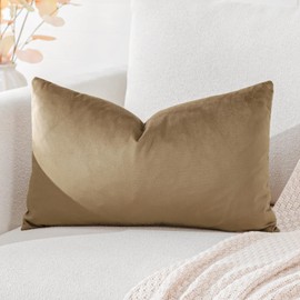 Artscope Luxury Velvet Cushion Covers Decorative Lumbar Pillowcases Soft Solid Cushion Cases for Couch Sofa Bedroom Car Decor 30x50cm Golden Brown