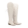 Krypthixor White Thigh High Cowboy Boots With Lace Up Over