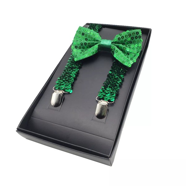 List A St Patricks Day Sequin Green Suspenders & Bowtie