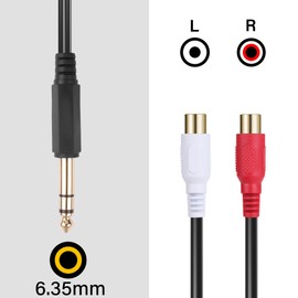 JSADZKJ 6.35mm to 2 RCA Stereo Audio Cable 1/4 TRS Male to Dual RCA Female Splitter Cable Gold-plated Coiled 1/4'' to 2 RCA Audio Cable for Amplifiers Mixers Speakers 14 in/35cm