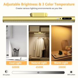 bravzurg Battery Powered Operated Wall Strip Lights, Motion Sensor LED Light Bar Indoor, Rechargeable Magnetic Under Cabinet Lighting Wireless with Remote Control for Picture Closet Room – Gold