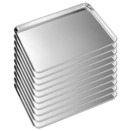 Baking Sheet Tray Set of 10, Stainless Steel Baking Pan Cookie Pan Sheet, Size 9 x 7 x 1 inch, Warp Resistant & Heavy Duty & Rust Free