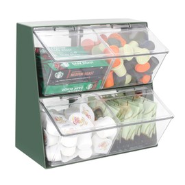 Bokelai Plastic Tea Bag Organizer with Lid - Large Capacity K Cup Holder Countertop & Desk Storage Station for Capsule, Creamer, Sugar Pods & Face Masks - Green/Clear