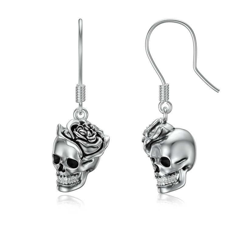 Seiyang arete de calavera de plata de ley con diseño