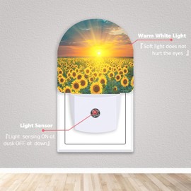 Axxitude Sunflower Field Sunset Night Lights Plug into Wall for Girls Boys Room,Night Light LED Lamp Dusk to Dawn Sensor Round Lamp for Bedroom Bathroom Hallway Home Wall Decor Nightlight