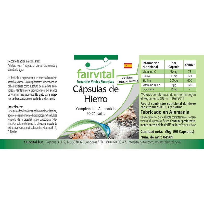 Fairvital | Eisen Kapseln plus Vitamin C, Biotin u. B12