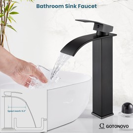 Vessel Sink Faucet Oil Rubbed Bronze Tall Waterfall Spout Deck Mount Bathroom Stainless Steel 304 Bowl Basin One Hole One Handle Mixer Tap with Pop Up Drain