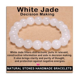 AD Beads Handmade Gemstone Stretch Elastic Bracelet Crystal Healing Reiki Nature's Beauty and Spiritual Essence Unisex (10mm, White Jade (Decision Making))