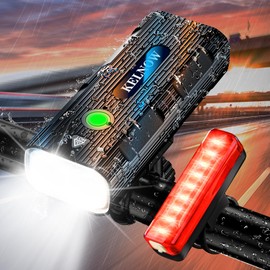KELNOW Bike Lights for Night Riding, 8000 Lumen 5800mAh 15.5H Runtime Aluminum Bicycle Light Front and 40H Runtime Taillight, IPX5 USB Rechargeable LED Headlight Rear Light Accessories Adult