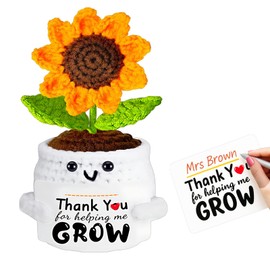 Teacher Gifts, Thank You For Helping Me Grow, Knitted Sunflower Card Emotional Support Potato, Perfect for End of the School Year Teacher's Day Graduation Birthday