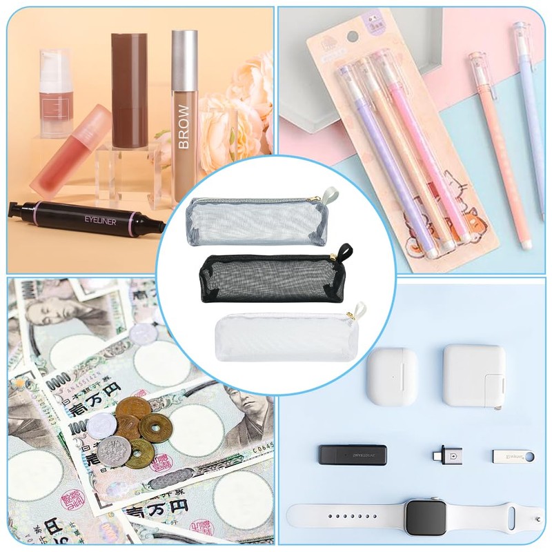 besharppin Mesh Makeup Pouch, 4-Pack Makeup Pouch, Cosmetic Storage, Small