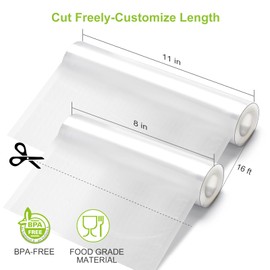 Bonsenkitchen Vacuum Sealer Rolls Bags, 6 Pack 3 Rolls 11" x 16' + 3 Rolls 8" x 16' Commercial Grade BPA Free Bag Rolls, Durable Customized Size Food Vac Bags for Storage and Sous Vide Cooking VB22