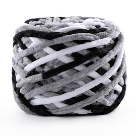 Chunky Chenille Yarn for Crocheting, Fluffy Baby Blanket Yarn for Crochet Sweater Shawl Scarf Gloves, Super Soft Amigurumi Plush Yarn 74 yds/3.5 oz (Black White Grey, 1 Pack)