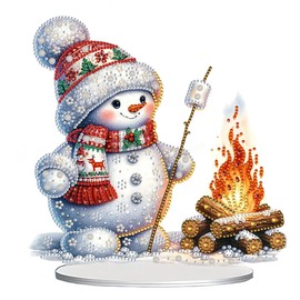 JJFox DIY Tabletop Diamond Art Painting Kit，Special Shaped Rhinestone Desk Placement Ornament，Home Stand Up Gem Painting Craft Kit，Gift，Double Sided. (Christmas Snowman-1)